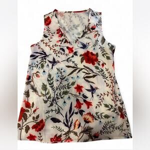 Floral Sleeveless Top - Red and White